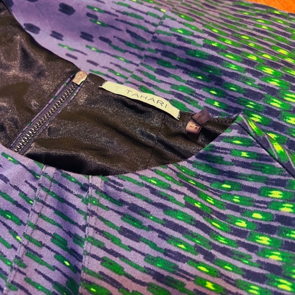 T Tahari Dress S 8 Purple, Blue, Navy, Green Sheath Patterned Professional Work - Picture 14 of 15